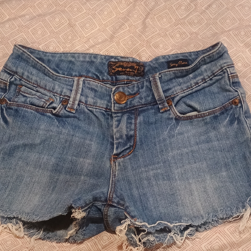 Seven7 Light Blue Denim Frayed Cutoff Shorts